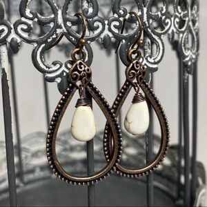 Teardrop Stone Charm Earrings Bronzed Jewelry